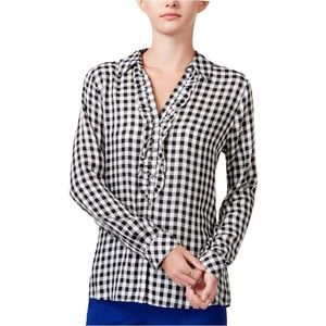 MAISON JULES Ruffled Plaid Shirt